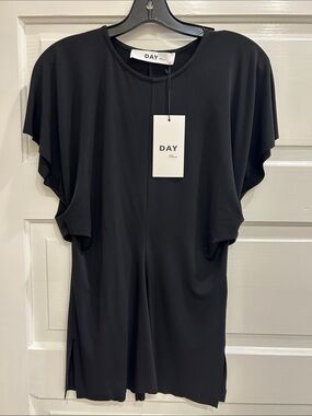 Black Draped-Sleeve Shirt